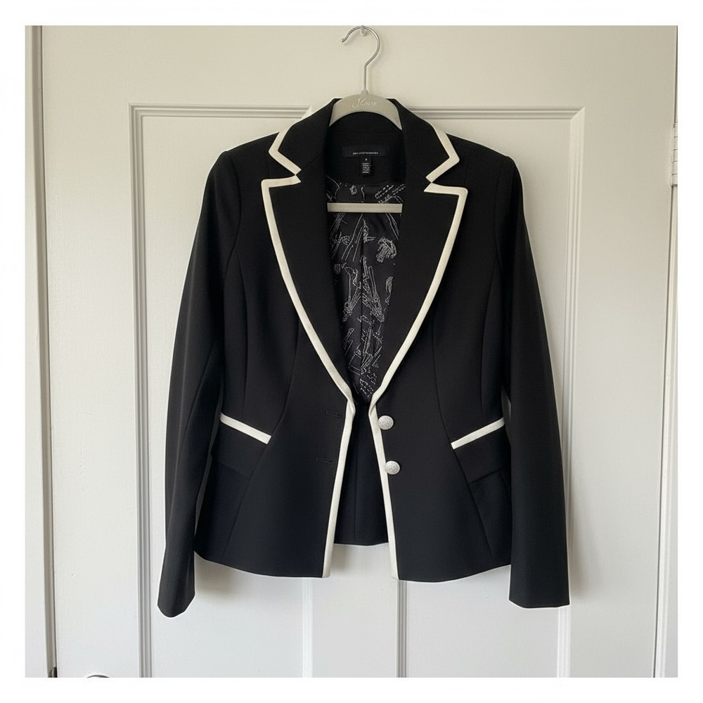 White House Black Market Black Blazer with White Accents